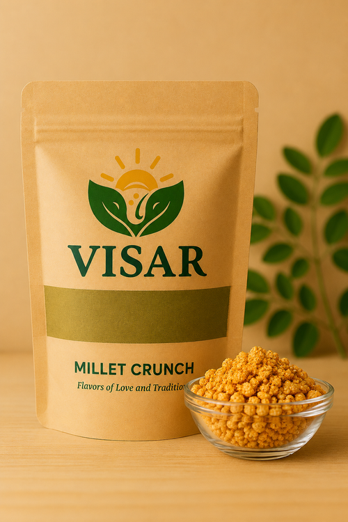 VISAR Millet Crunch kraft pouch product image with glass bowl